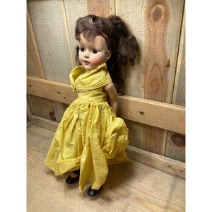 Unmarked Vintage Doll 50's? Yellow Dress Brown Hair